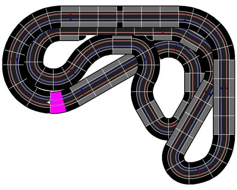 Entwurf 4 - 2 spuriges Bahnlayout, Randstreifen komplett, 23,68 m lang