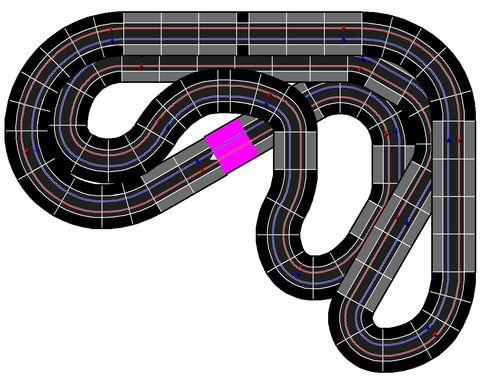 Entwurf 5 - 2 spuriges Bahnlayout, Randstreifen komplett, 23,97 m lang