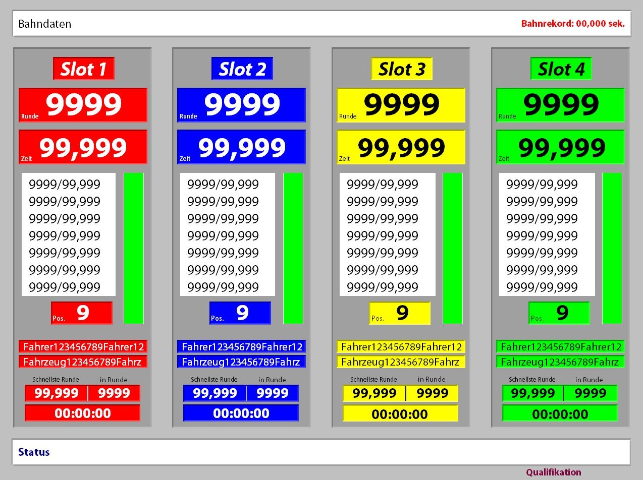 Anzeige fr 4 Spuren in Anlehnung an Club Zeitmessung mit Standardhintergrund